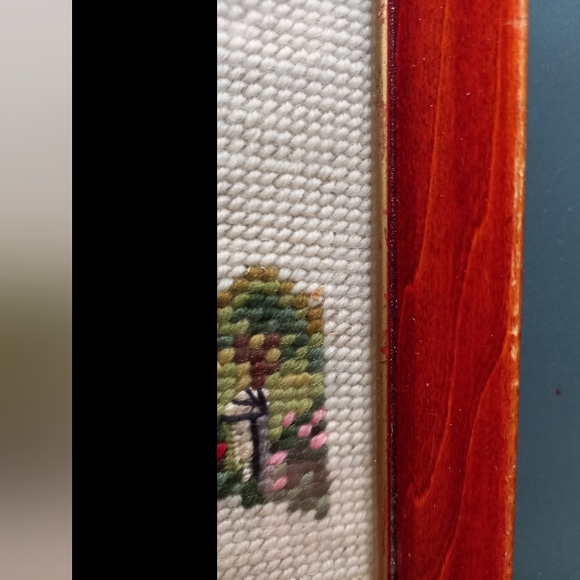 Vintage Fiber Art Framed Country House Scene - Picture 2 of 5